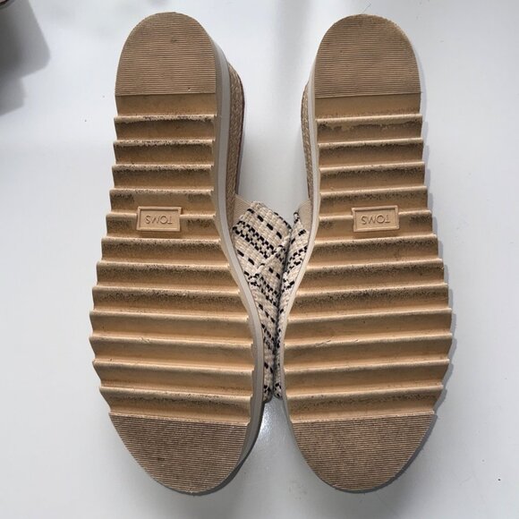 Toms Womens Wedge Sandals Espadrille W10 Striped Pattern Ivory & Black Slip-On - Picture 8 of 10